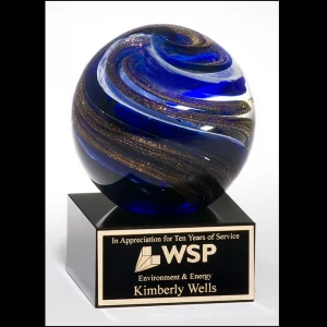 Art Glass Globe Award with Metallic Gold Highlights 2123