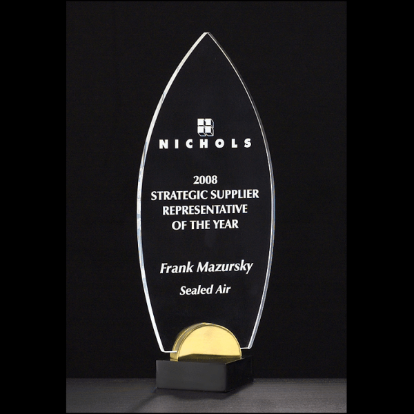 Bullet-Shaped Clear Acrylic Award on Black-and-Gold Base