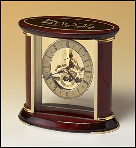 Bc523 Skeleton Desk Clock With Rosewood And Gold Accents