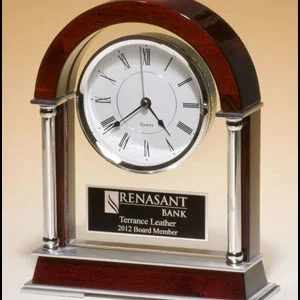 BC879 Rosewood Mantel Clock with Silver Accents