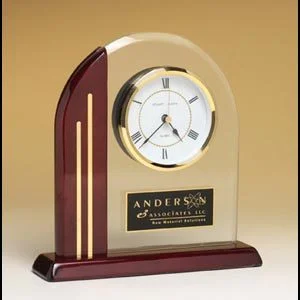 BC919 Rosewood and Glass Arched Desk Clock