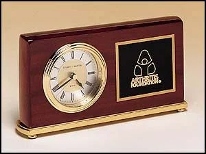 BC48 Rosewood Engraveable Desk Clock with Brass Base