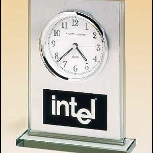 BC65 Brushed Aluminum Accented Glass Desk Clock