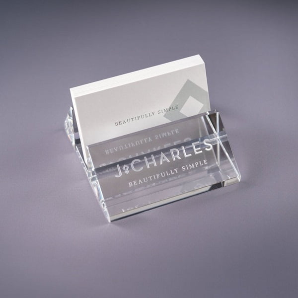 Business Card Holder for Desk with Personalized Etched Name Plate | Ma